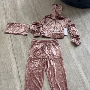 NWT Velvet Hooded Jogger Set in Dusty Rose - Women